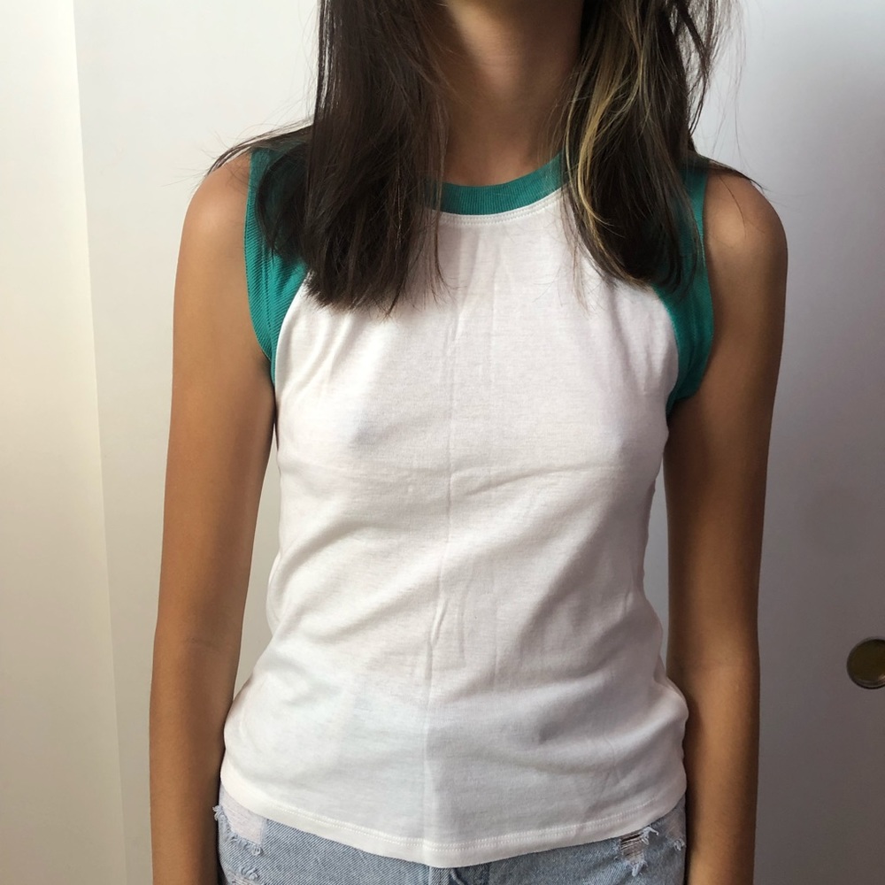 Green Free People Baseball Tee Tank